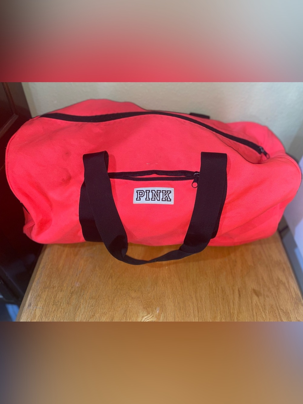 PINK Victoria's Secret Hot Pink Canvas Duffel Bag with Black Handles